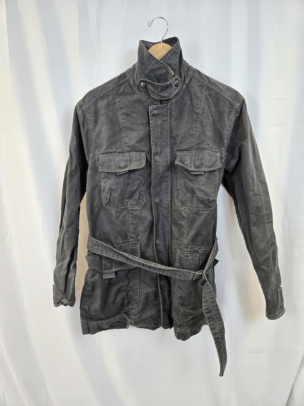 Martin + Osa Jacket Mens Medium Gray Belted Military Canvas Field Zip Pockets